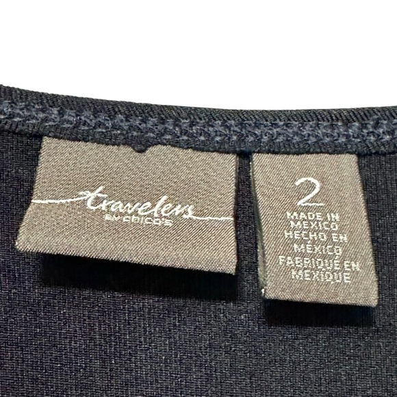 Chicos Travelers Very Dark Blue Black Zip Shoulder Slinky Stretchy Blouse - Picture 10 of 12